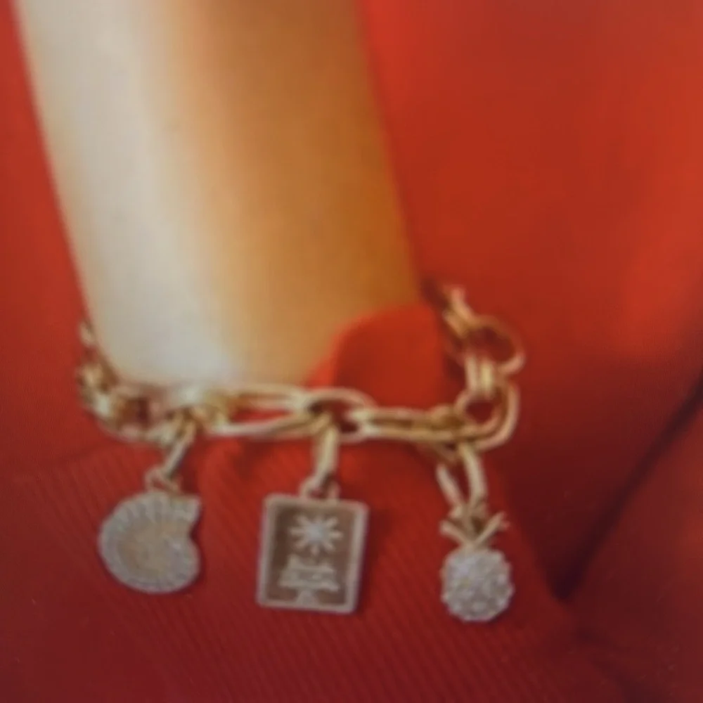 Lilly Pulitzer,NWT, charm bracelet, gold, rhinestone, shell/pineapple/Palm beach - Picture 6 of 6